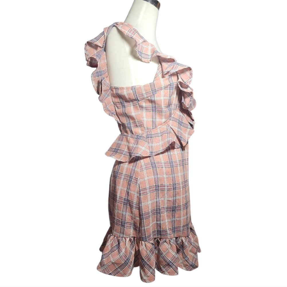 Moon River americana red white blue plaid ruffle prairie dress 8 Med cottagecore - Picture 3 of 5